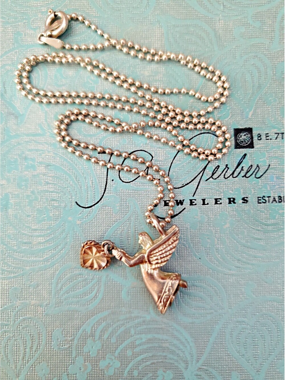Vintage Sterling Silver Beverly Hills Necklace Dangle Heart Necklace